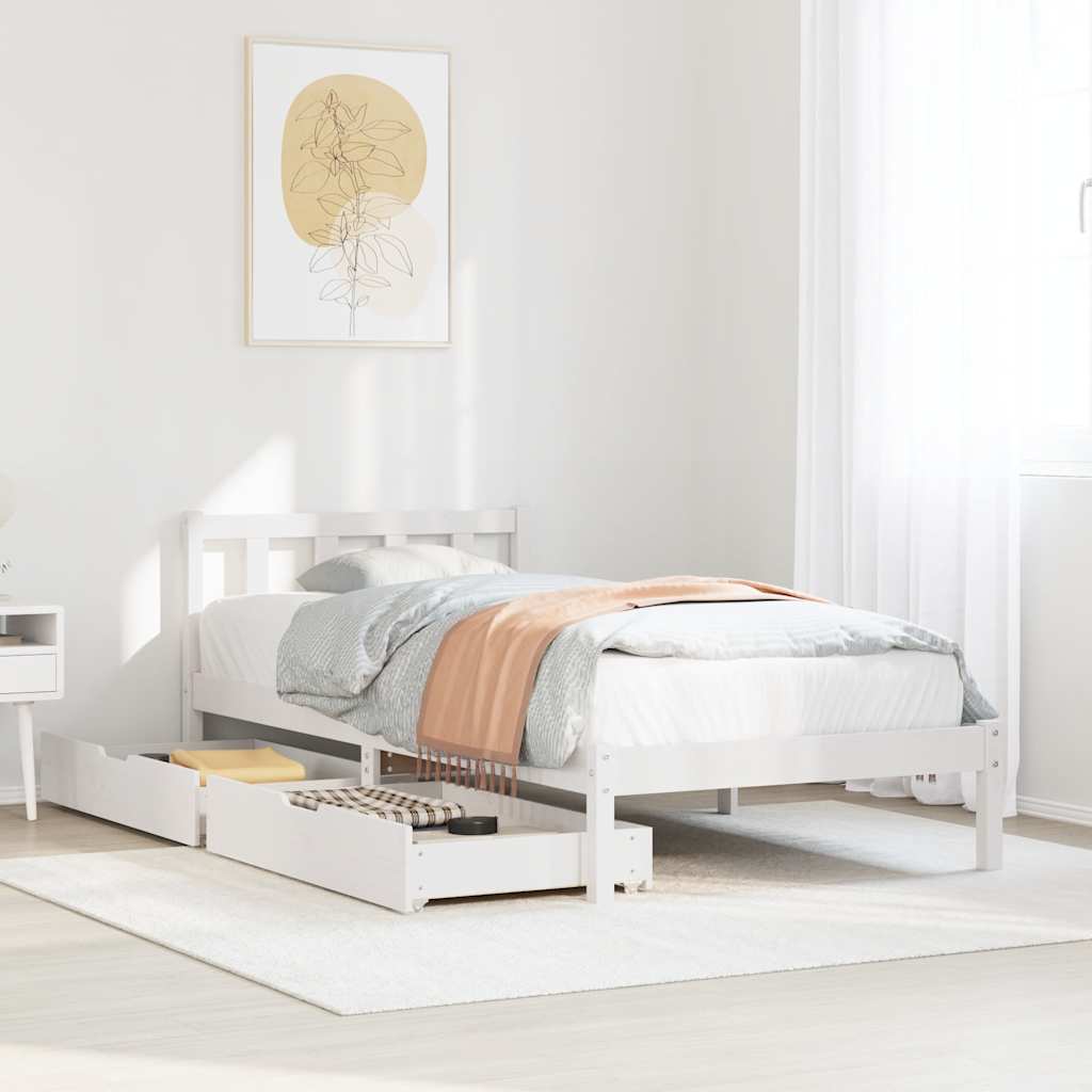 Cadre de lit sans matelas blanc 100x200 cm bois de pin massif - XIOS
