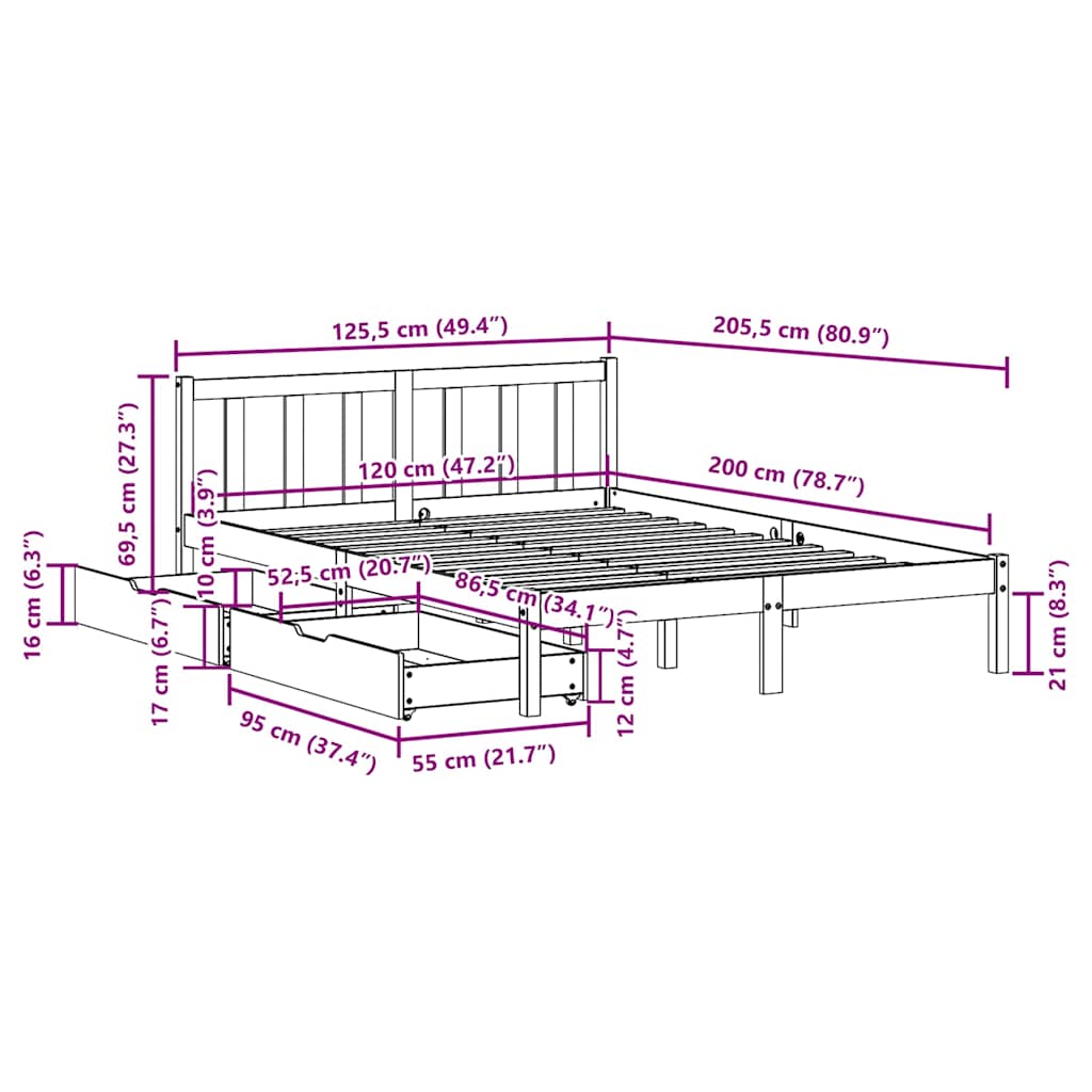 Cadre de lit sans matelas blanc 120x200 cm bois de pin massif - XIOS