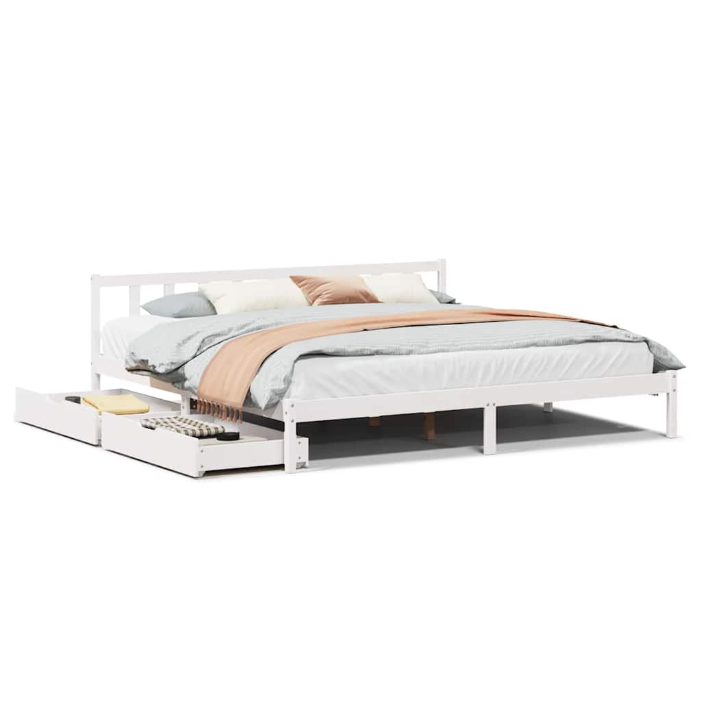 Cadre de lit sans matelas blanc 180x200 cm bois massif de pin - XIOS