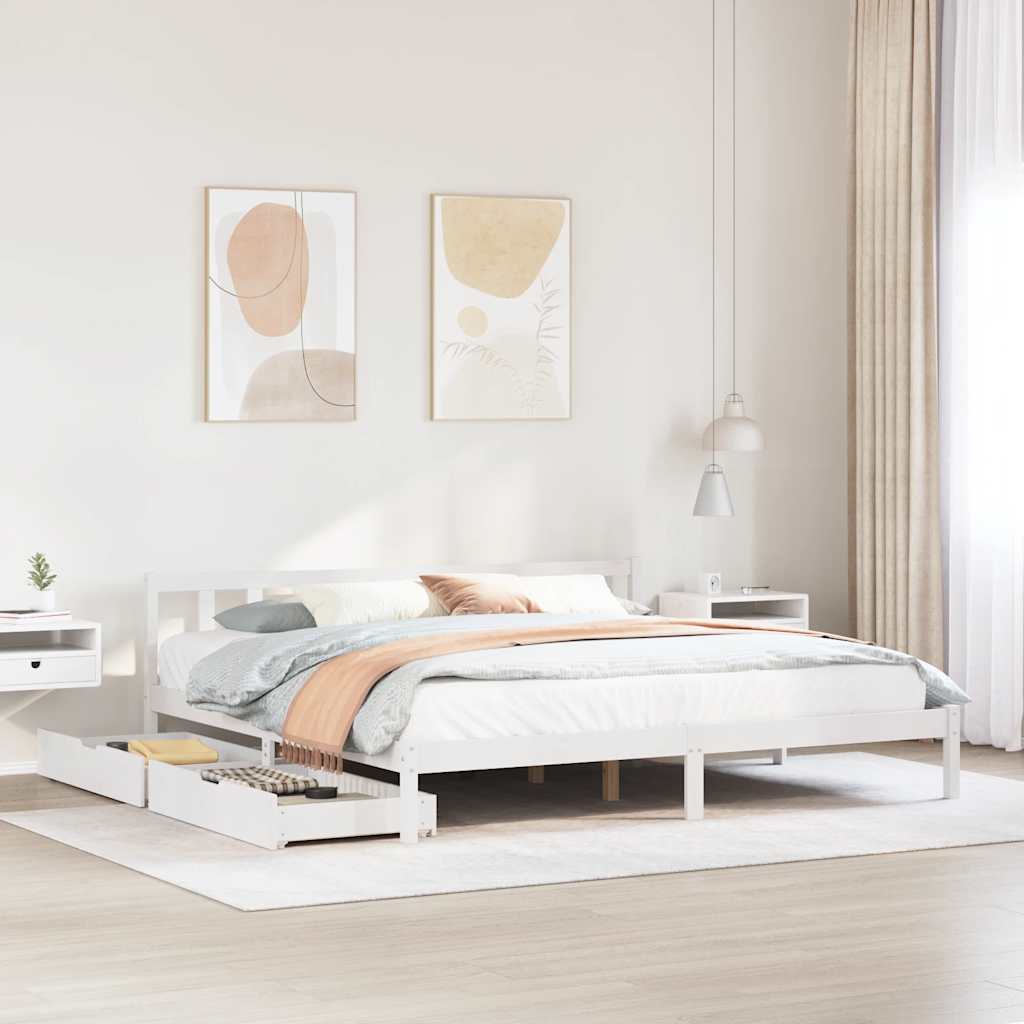 Cadre de lit sans matelas blanc 180x200 cm bois massif de pin - XIOS