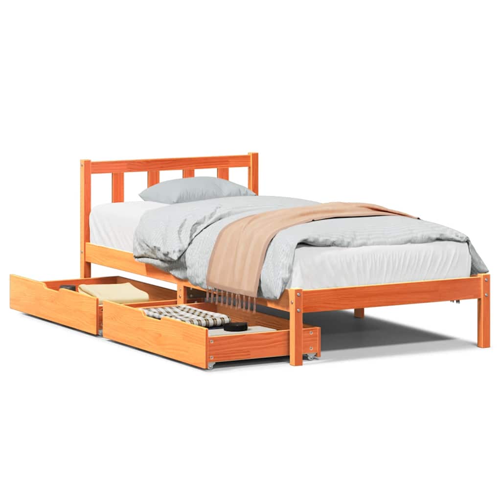 Cadre de lit sans matelas cire marron 100x200cm bois pin massif - XIOS