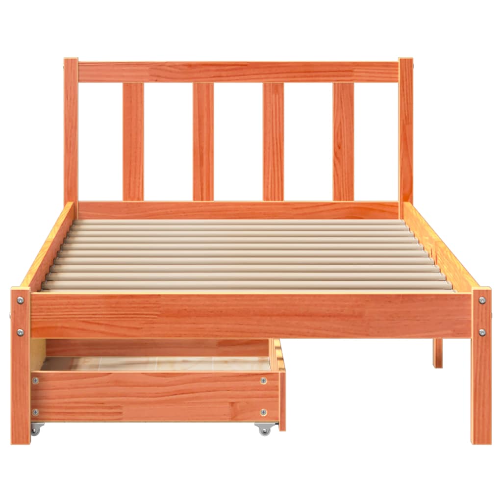 Cadre de lit sans matelas cire marron 100x200cm bois pin massif - XIOS