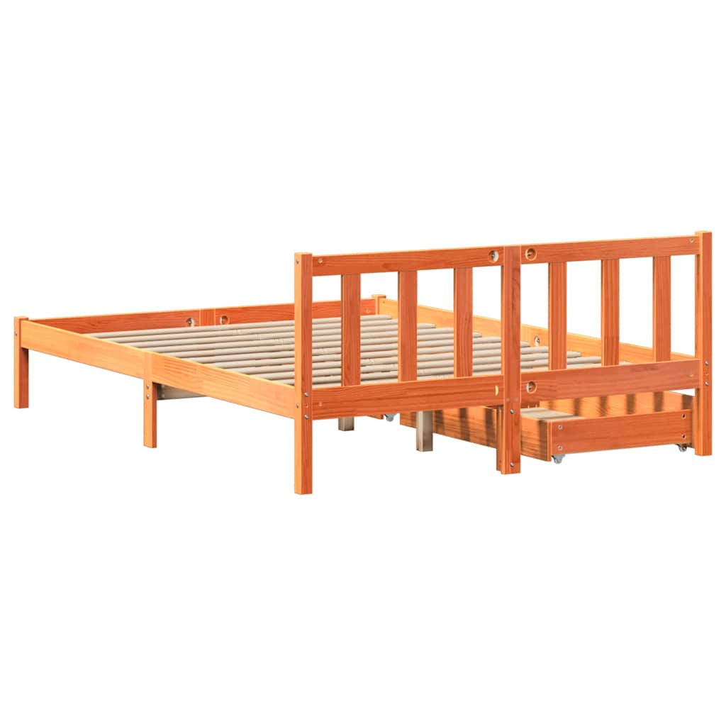 Cadre de lit sans matelas cire marron 160x200cm bois pin massif - XIOS