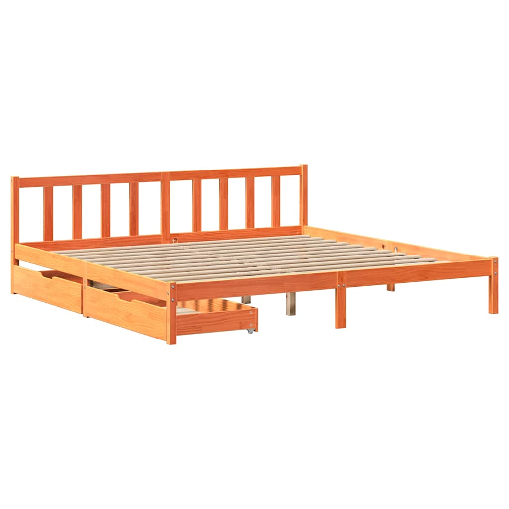Cadre de lit sans matelas cire marron 180x200cm bois pin massif - XIOS