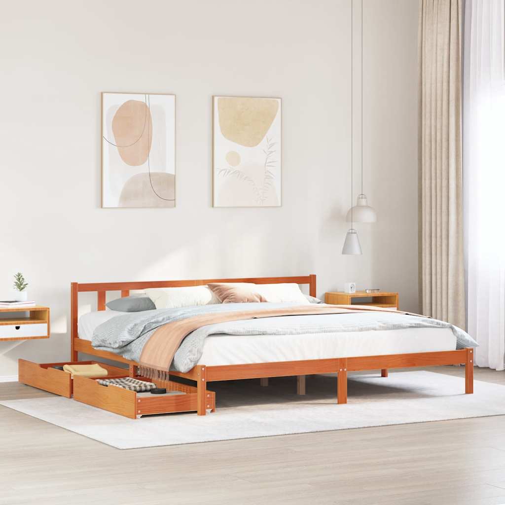 Cadre de lit sans matelas cire marron 180x200cm bois pin massif - XIOS