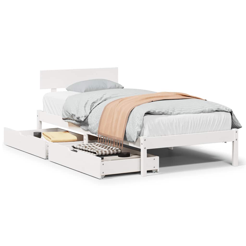 Cadre de lit sans matelas blanc 75x190 cm bois de pin massif - XIOS
