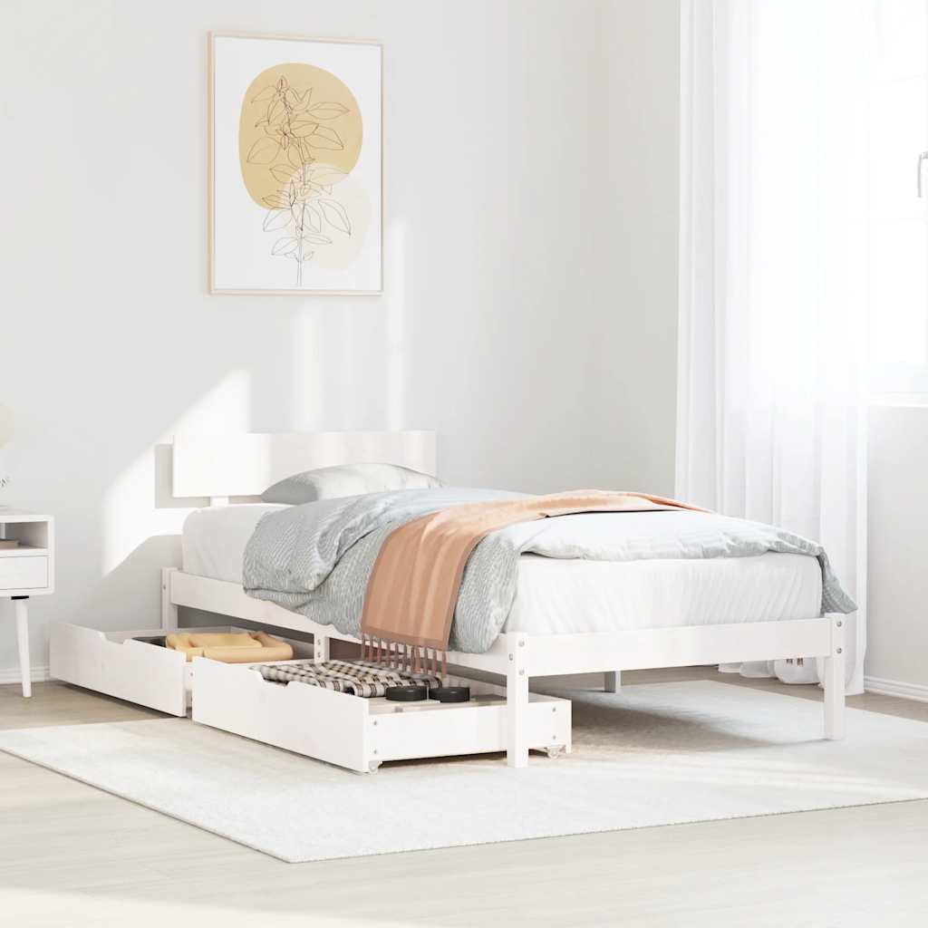 Cadre de lit sans matelas blanc 90x200 cm bois de pin massif - XIOS