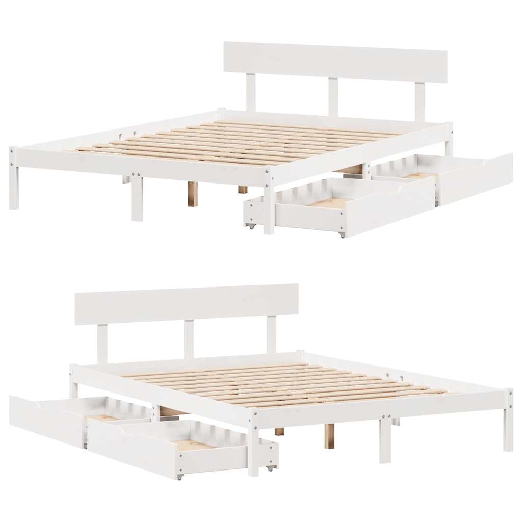 Cadre de lit sans matelas blanc 140x200 cm bois de pin massif - XIOS