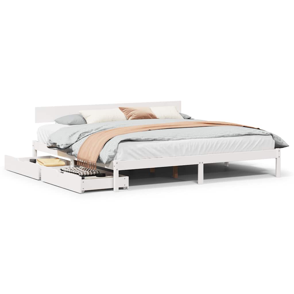 Cadre de lit sans matelas blanc 180x200 cm bois massif de pin - XIOS