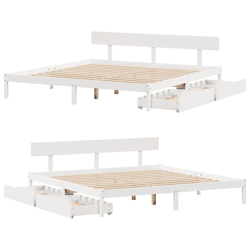 Cadre de lit sans matelas blanc 180x200 cm bois massif de pin - XIOS