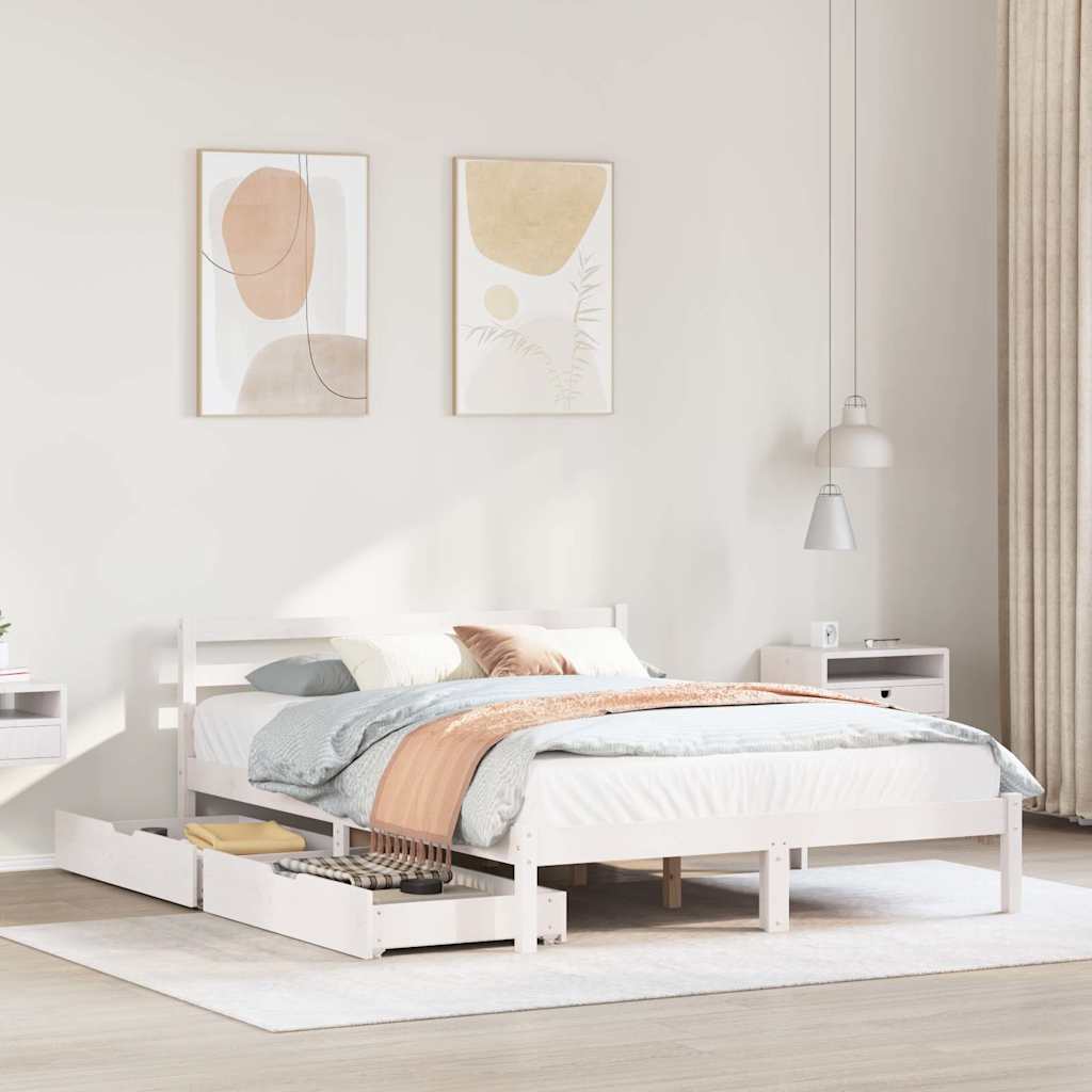 Cadre de lit sans matelas blanc 120x190 cm bois de pin massif - XIOS
