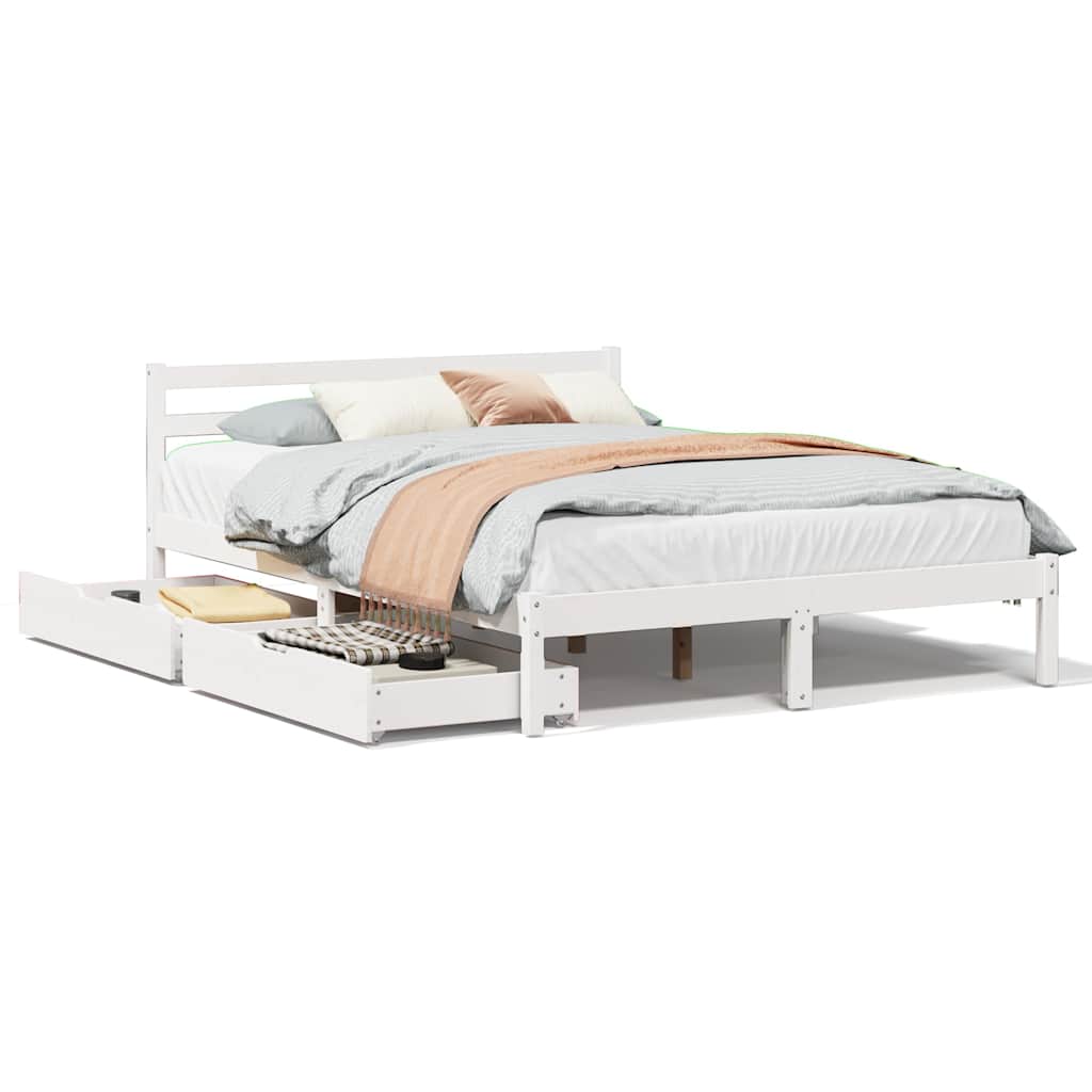 Cadre de lit sans matelas blanc 120x200 cm bois de pin massif - XIOS