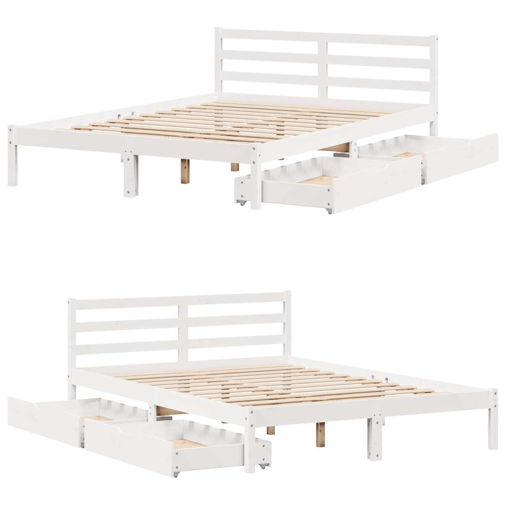 Cadre de lit sans matelas blanc 140x200 cm bois de pin massif - XIOS
