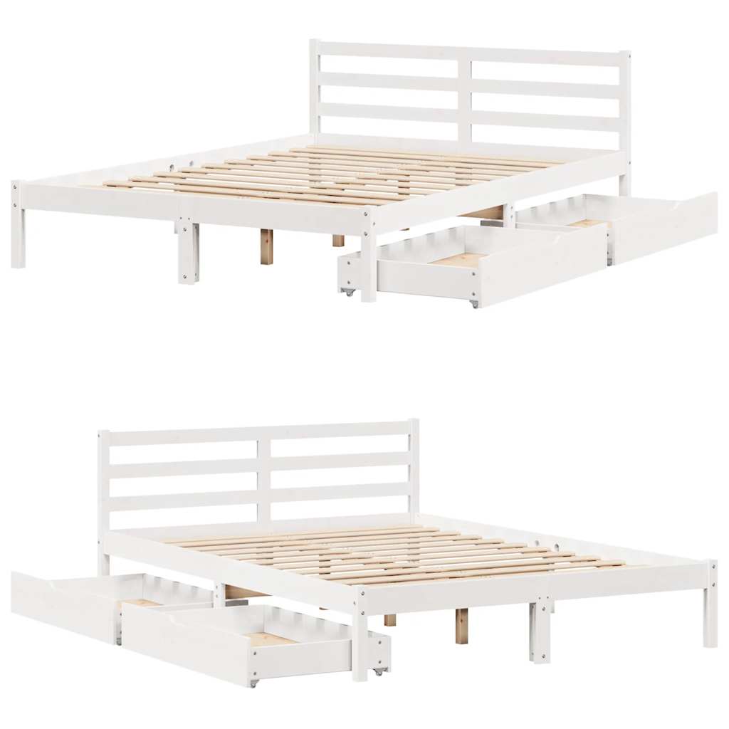 Cadre de lit sans matelas blanc 150x200 cm bois de pin massif - XIOS