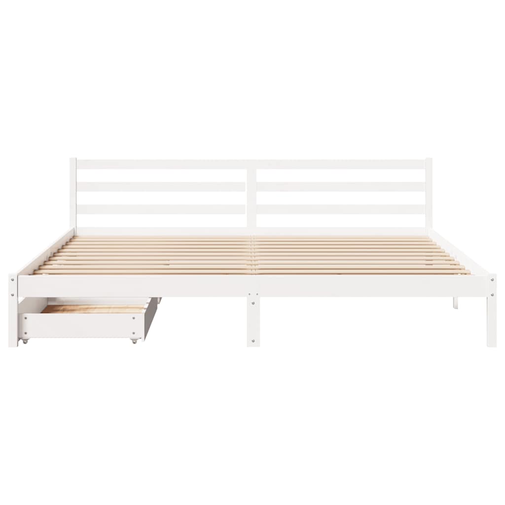 Cadre de lit sans matelas blanc 200x200 cm bois massif de pin - XIOS