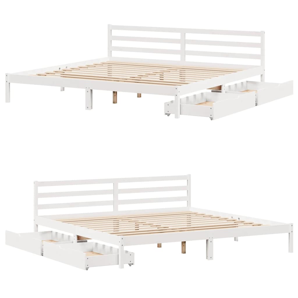 Cadre de lit sans matelas blanc 200x200 cm bois massif de pin - XIOS