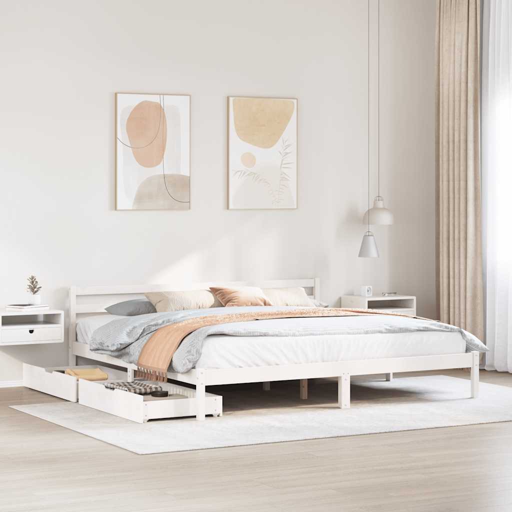Cadre de lit sans matelas blanc 200x200 cm bois massif de pin - XIOS