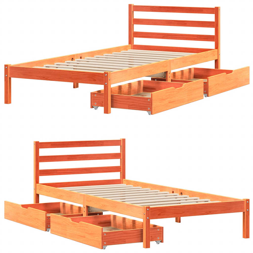Cadre de lit sans matelas cire marron 75x190 cm bois pin massif - XIOS