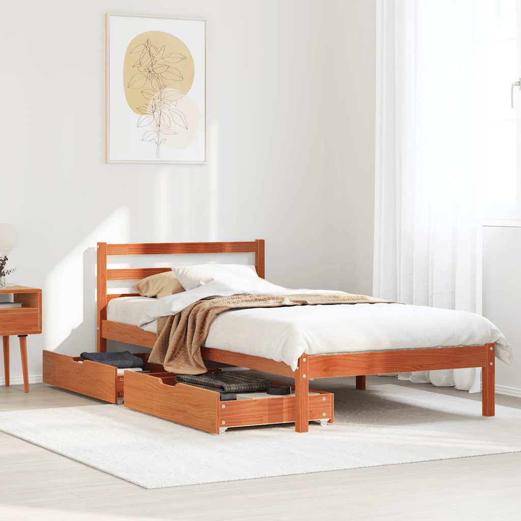 Cadre de lit sans matelas cire marron 75x190 cm bois pin massif - XIOS