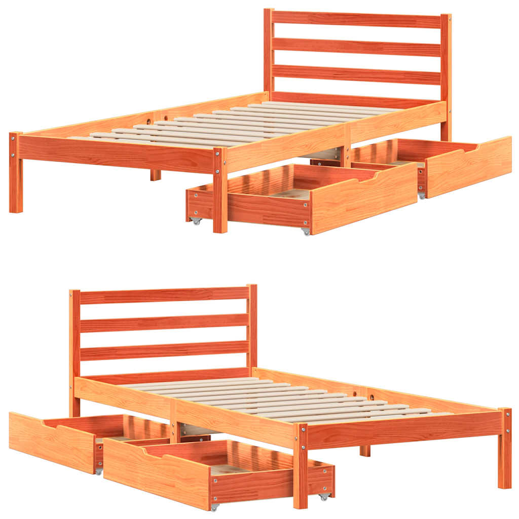 Cadre de lit sans matelas cire marron 90x190 cm bois pin massif - XIOS
