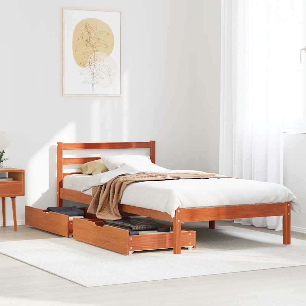 Cadre de lit sans matelas cire marron 90x190 cm bois pin massif - XIOS