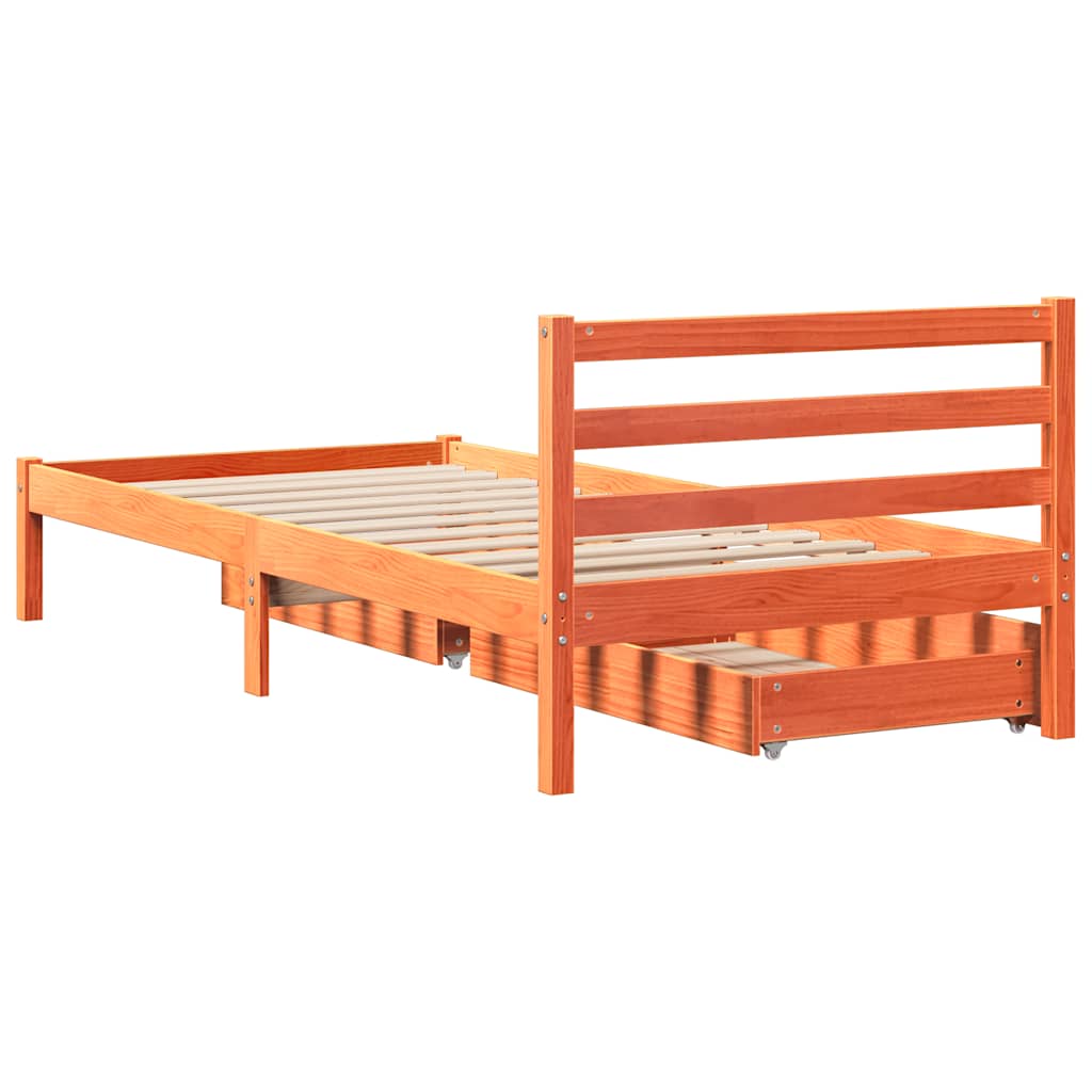 Cadre de lit sans matelas cire marron 90x200 cm bois pin massif - XIOS