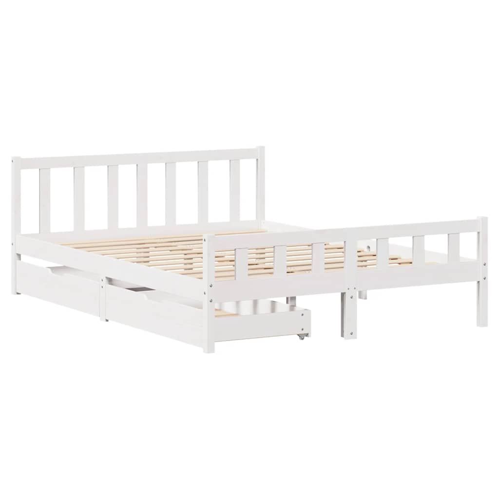 Cadre de lit sans matelas blanc 150x200 cm bois de pin massif - XIOS