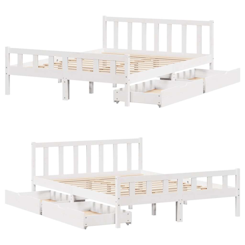 Cadre de lit sans matelas blanc 150x200 cm bois de pin massif - XIOS