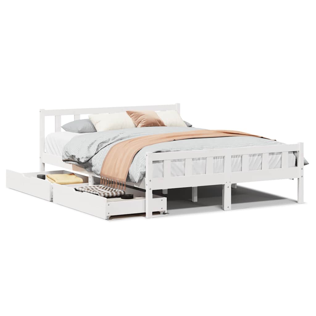 Cadre de lit sans matelas blanc 160x200 cm bois de pin massif - XIOS
