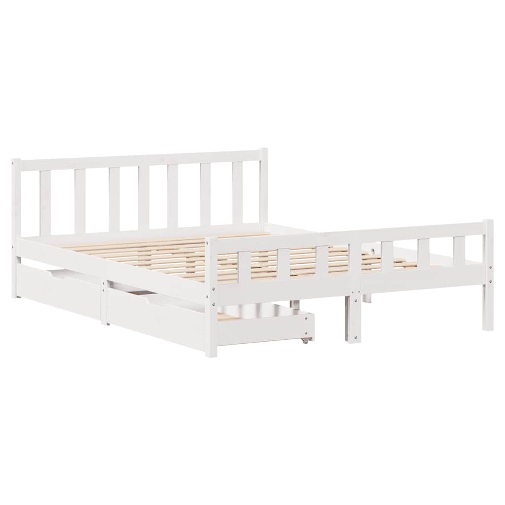 Cadre de lit sans matelas blanc 160x200 cm bois de pin massif - XIOS
