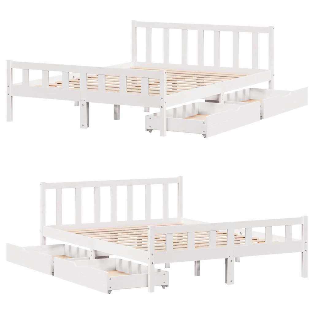 Cadre de lit sans matelas blanc 160x200 cm bois de pin massif - XIOS