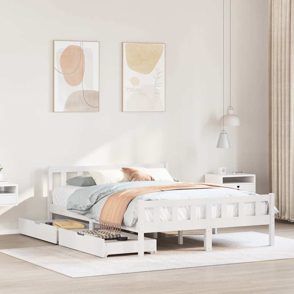Cadre de lit sans matelas blanc 160x200 cm bois de pin massif - XIOS