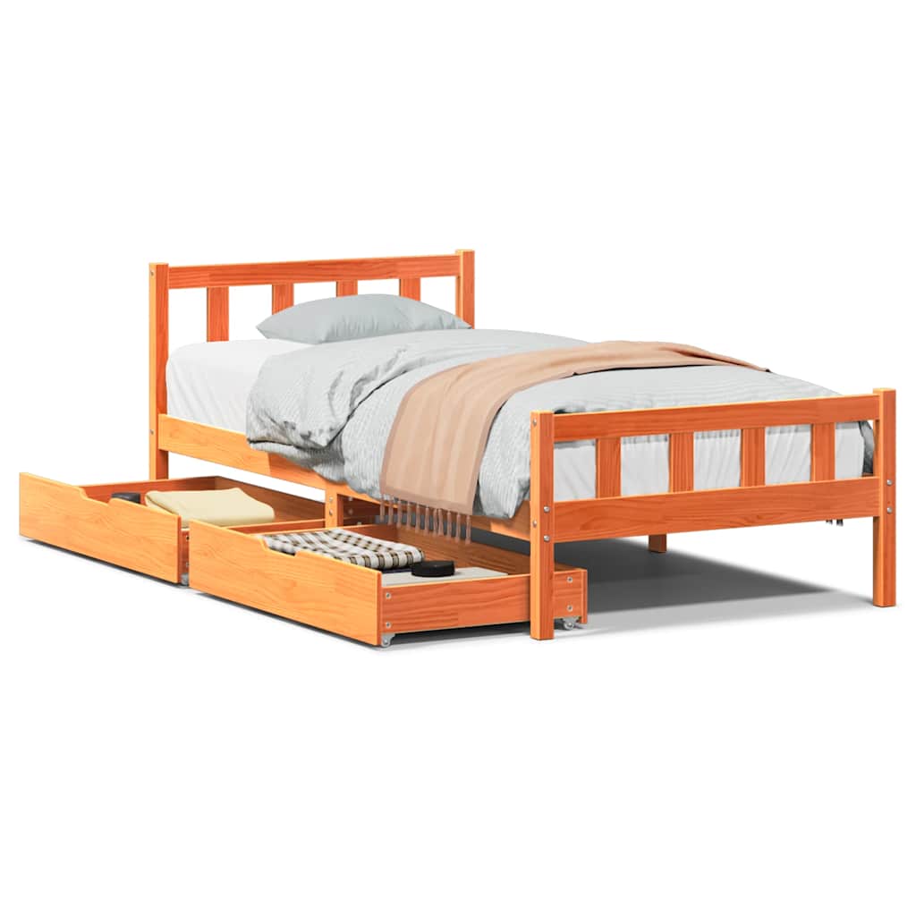 Cadre de lit sans matelas cire marron 75x190 cm bois pin massif - XIOS
