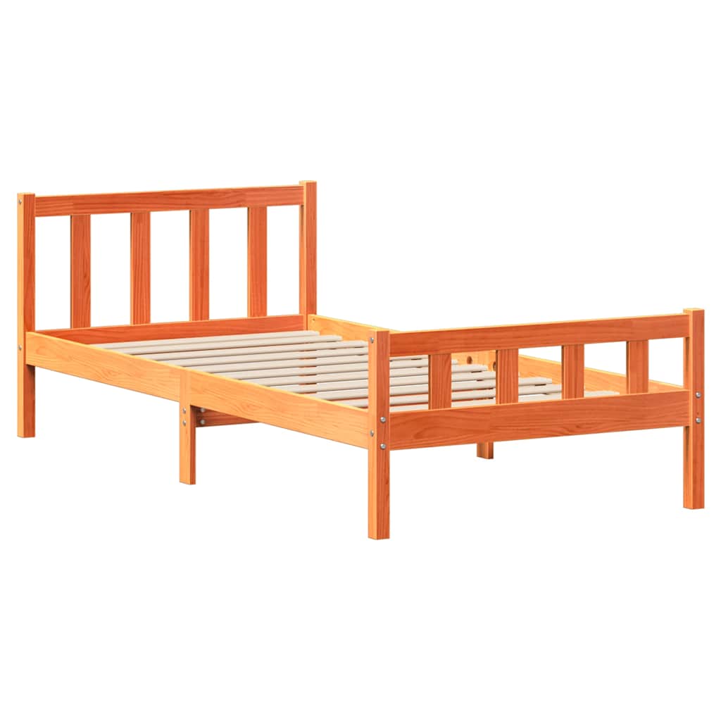 Cadre de lit sans matelas cire marron 75x190 cm bois pin massif - XIOS