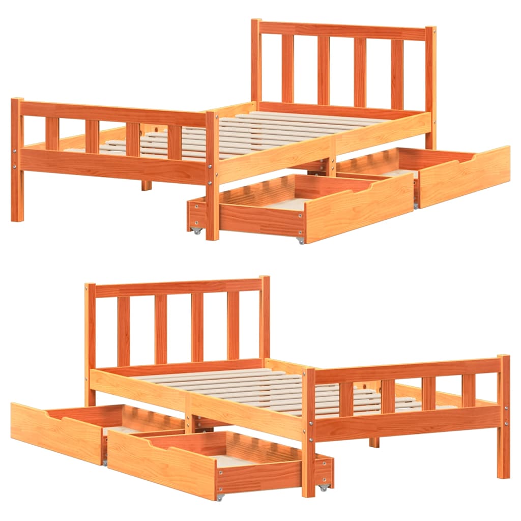Cadre de lit sans matelas cire marron 75x190 cm bois pin massif - XIOS