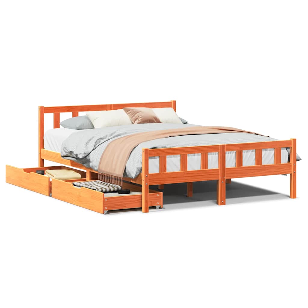 Cadre de lit sans matelas cire marron 150x200cm bois pin massif - XIOS