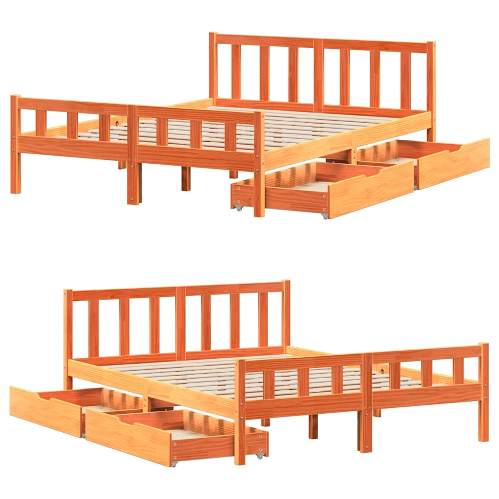 Cadre de lit sans matelas cire marron 150x200cm bois pin massif - XIOS