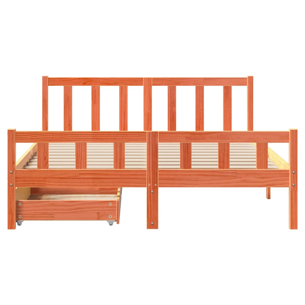 Cadre de lit sans matelas cire marron 160x200cm bois pin massif - XIOS