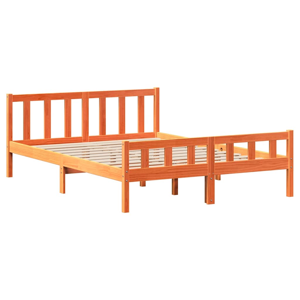 Cadre de lit sans matelas cire marron 160x200cm bois pin massif - XIOS