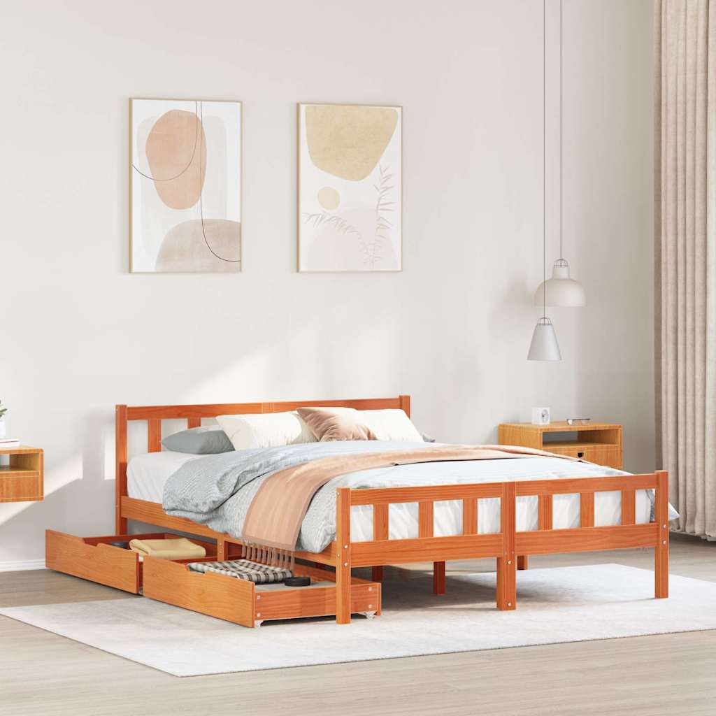 Cadre de lit sans matelas cire marron 160x200cm bois pin massif - XIOS