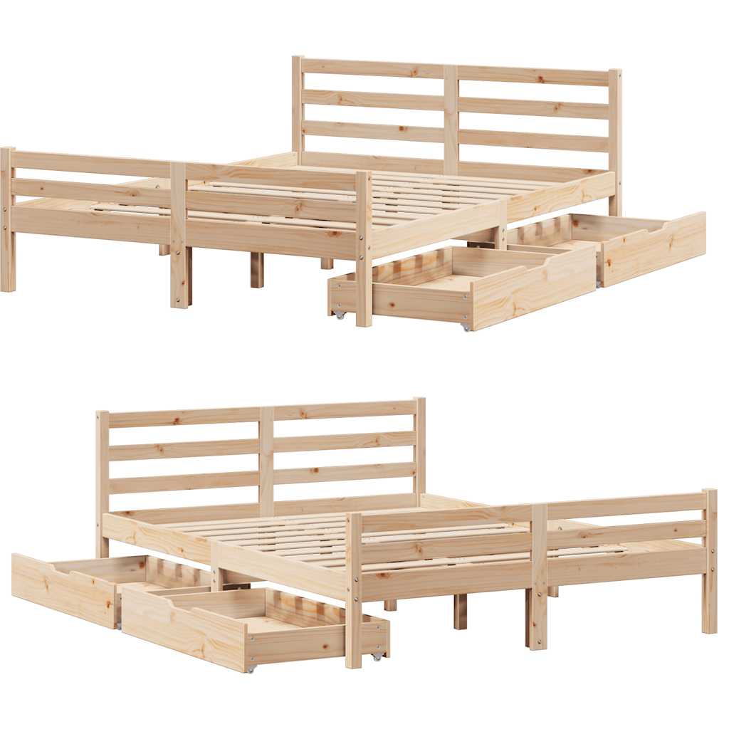 Cadre de lit sans matelas 135x190 cm bois de pin massif - XIOS