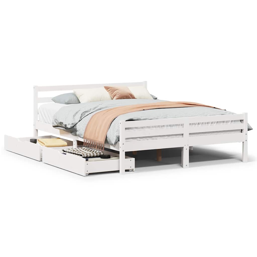 Cadre de lit sans matelas blanc 135x190 cm bois de pin massif - XIOS