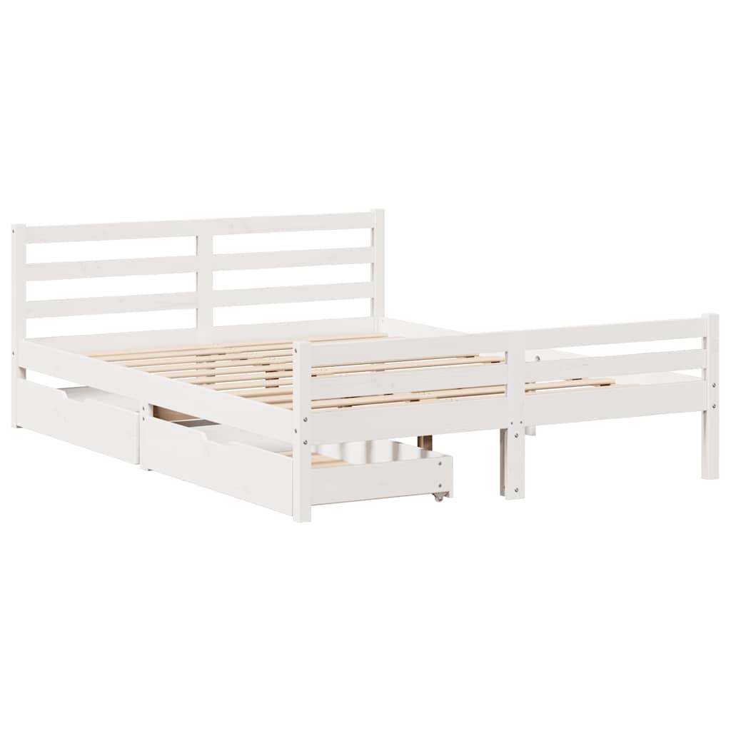 Cadre de lit sans matelas blanc 135x190 cm bois de pin massif - XIOS