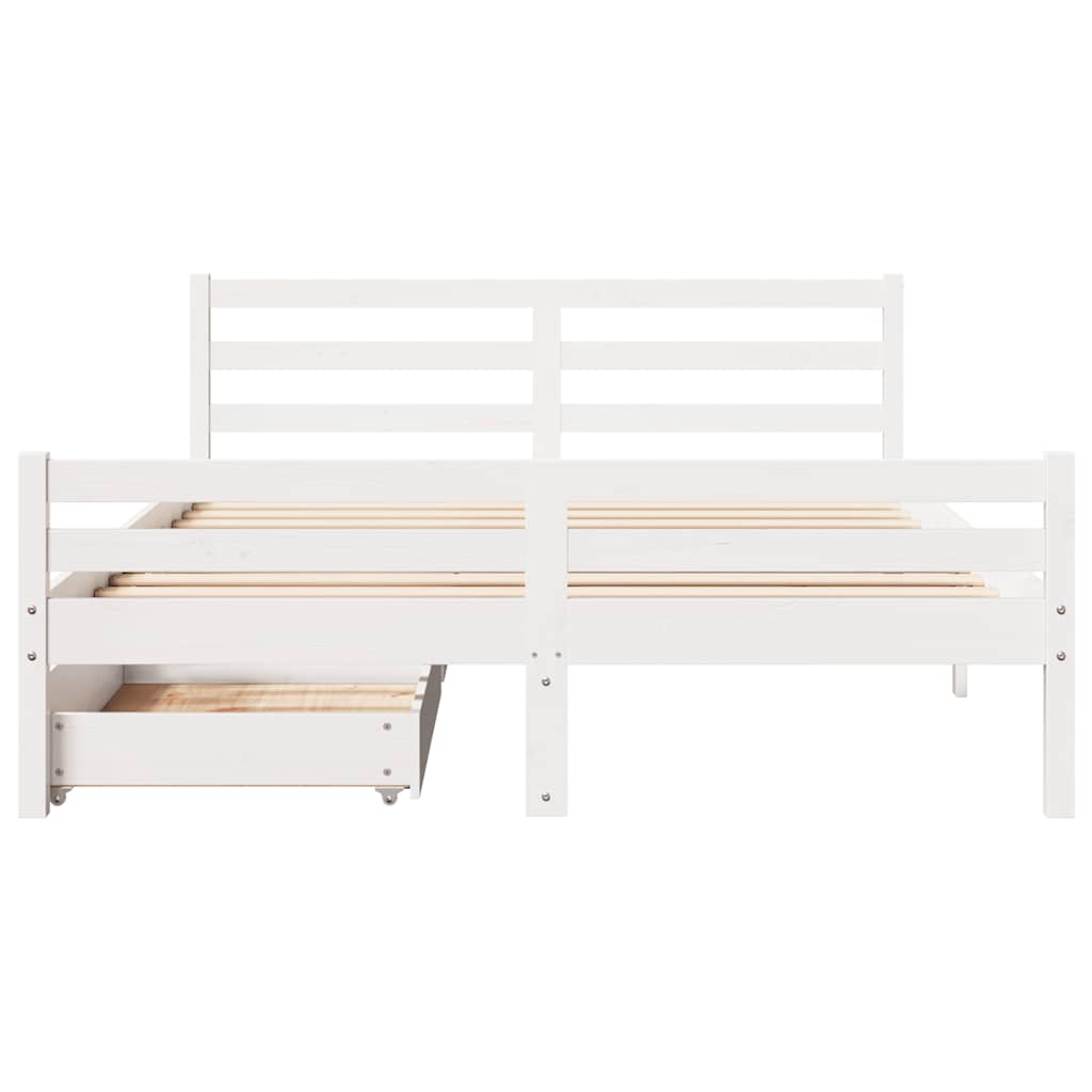Cadre de lit sans matelas blanc 135x190 cm bois de pin massif - XIOS