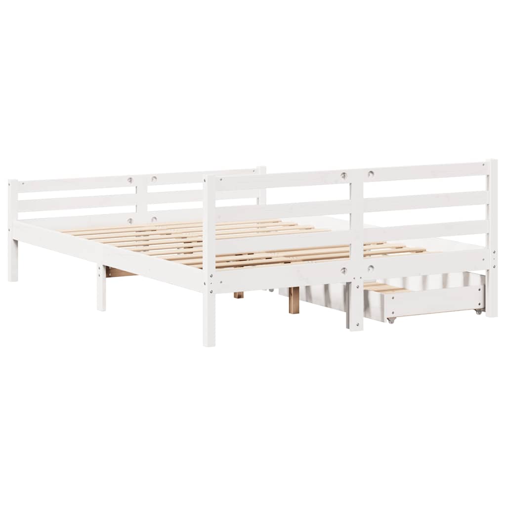 Cadre de lit sans matelas blanc 135x190 cm bois de pin massif - XIOS