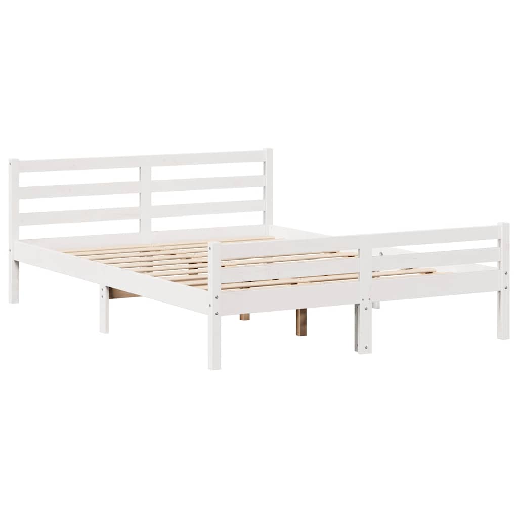 Cadre de lit sans matelas blanc 135x190 cm bois de pin massif - XIOS