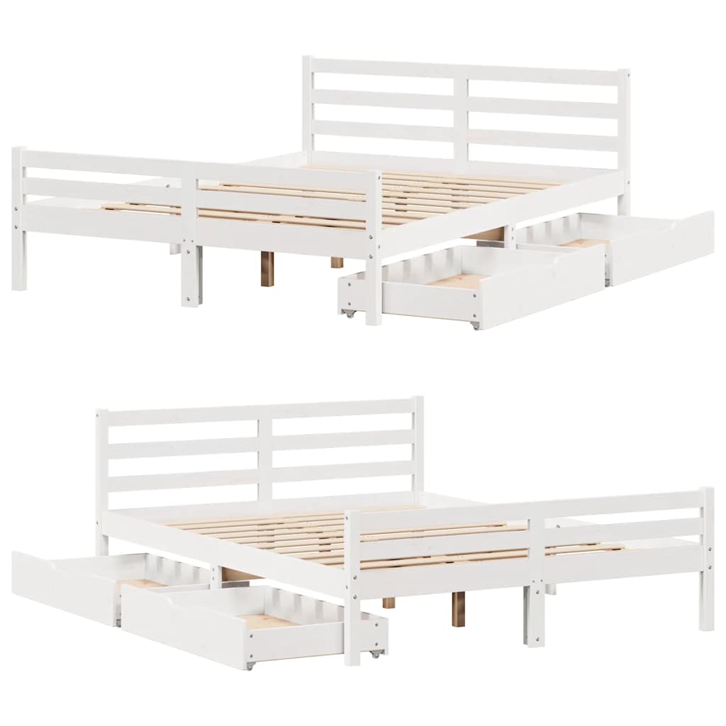 Cadre de lit sans matelas blanc 135x190 cm bois de pin massif - XIOS