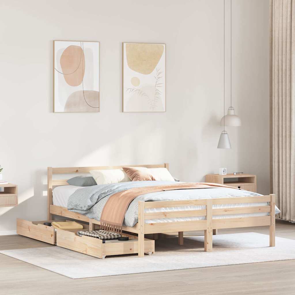 Cadre de lit sans matelas 140x190 cm bois de pin massif - XIOS