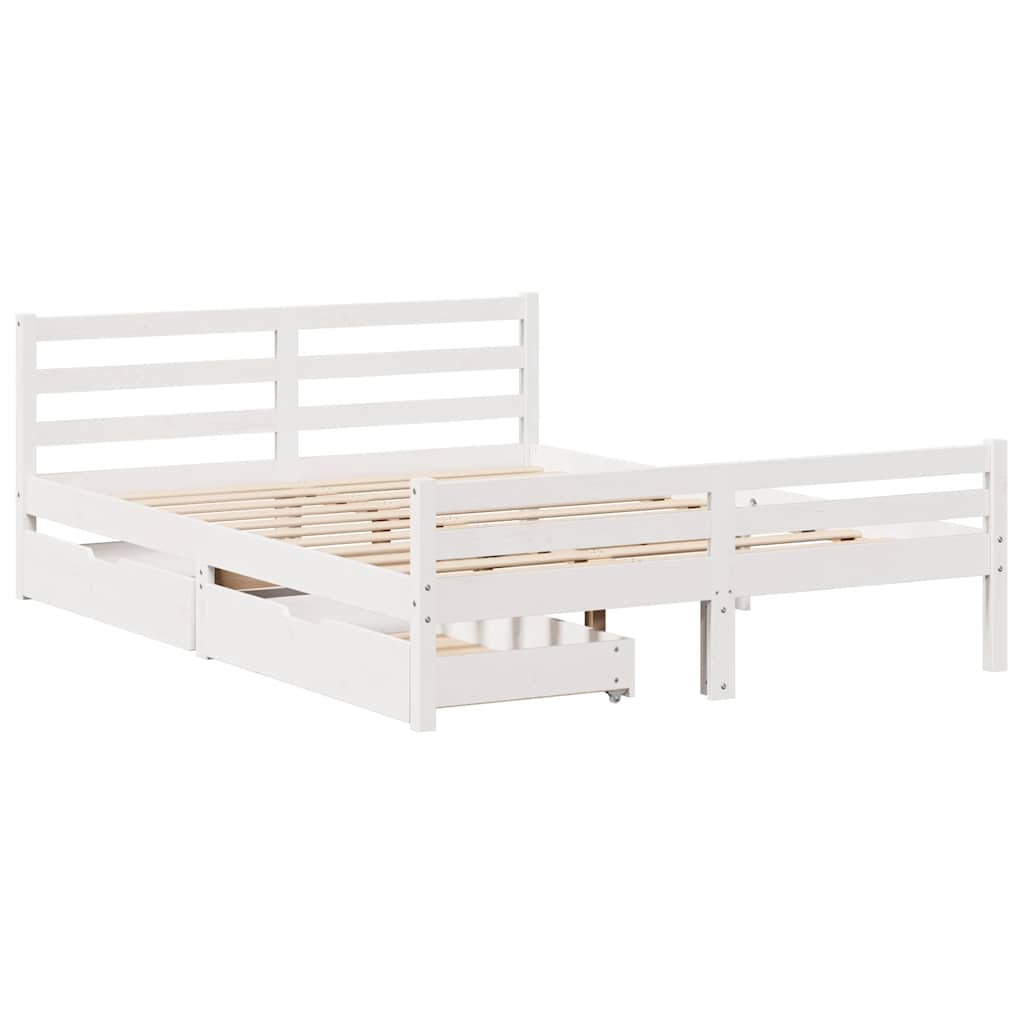 Cadre de lit sans matelas blanc 140x200 cm bois de pin massif - XIOS
