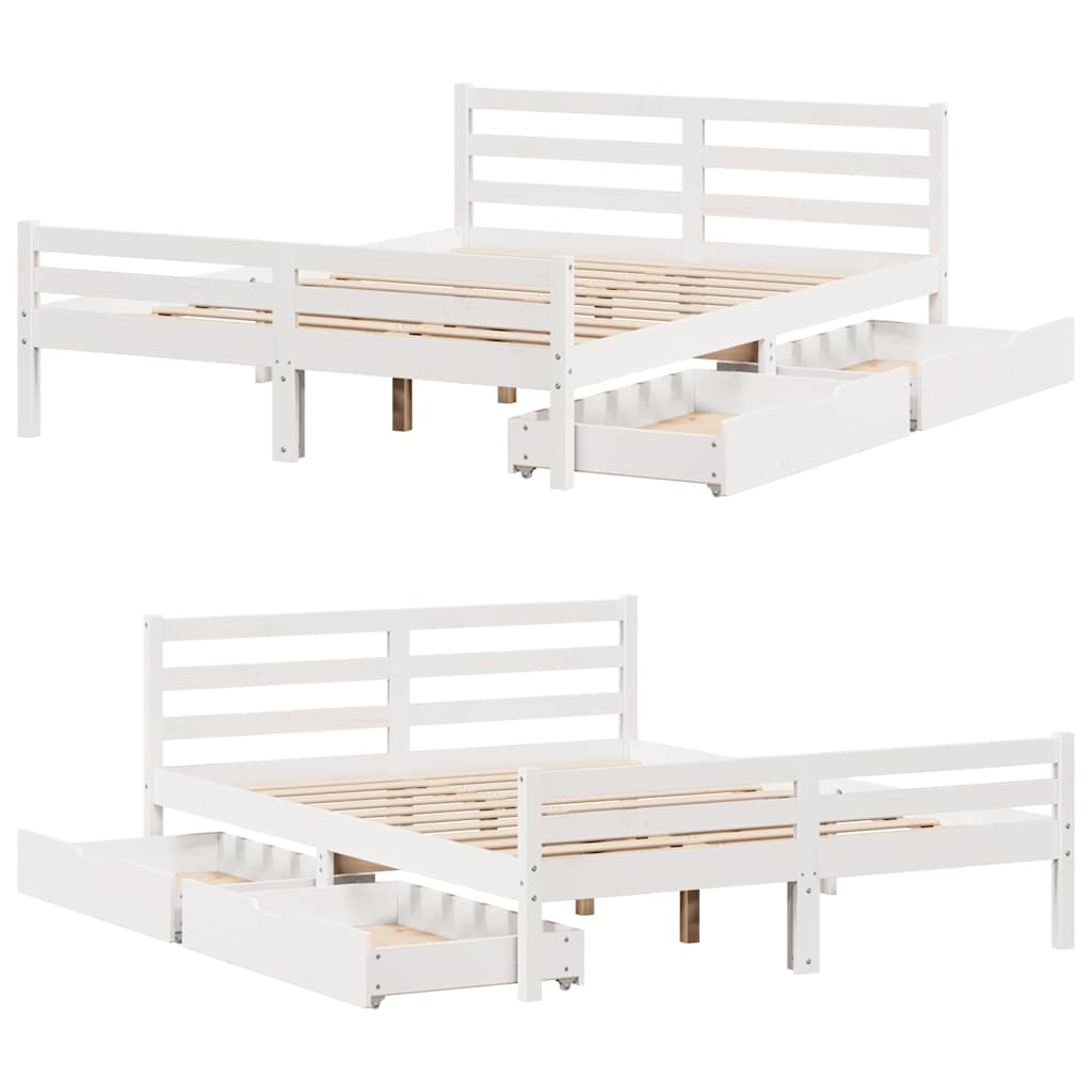 Cadre de lit sans matelas blanc 140x200 cm bois de pin massif - XIOS